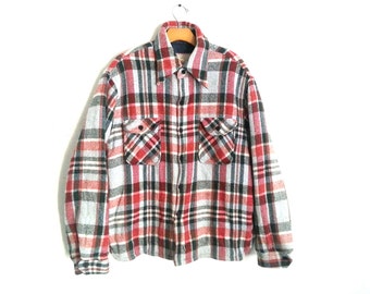 Vintage Plaid Flannel Shirt Jacket Burnt Orange Cascade Men's Large