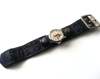 Vintage 70s Mickey Mouse Kids Wrist Watch Walt Disney