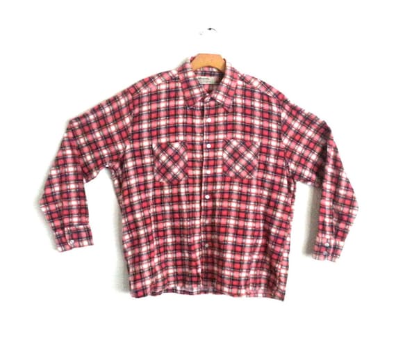 Vintage 80s Flannel Camping Shirt Red Plaid Medium - image 1