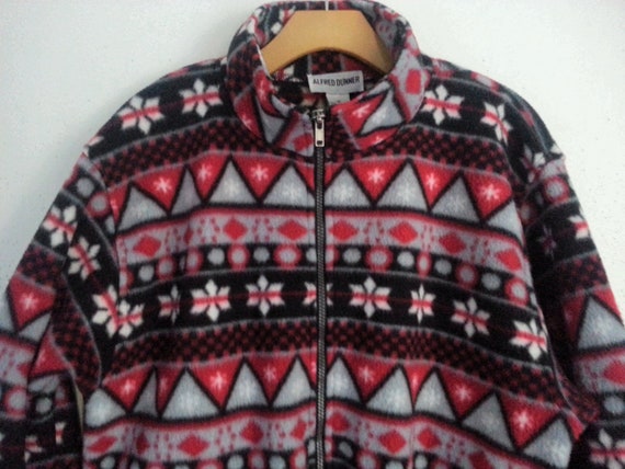 Vintage 90s Fleece Jacket Geometric Snowflake Alf… - image 2