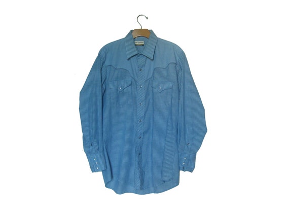 Men's Vintage 80s Western Shirt Chambray Medium - image 1
