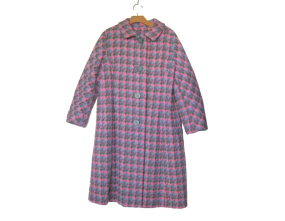 Women's Vintage Coat | Wool Herringbone | Pink Gr… - image 1