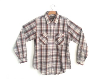 Vintage 80s Plaid Work Shirt Sears Sportswear Men's Large