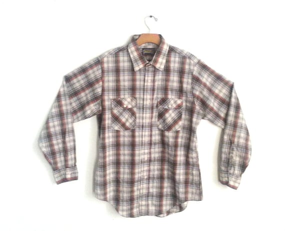 Vintage 80s Plaid Work Shirt Sears Sportswear Men
