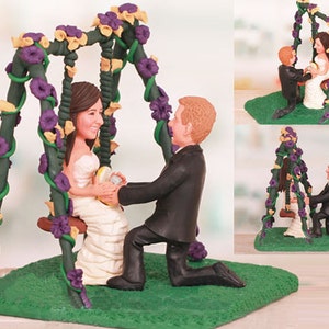 Groom Proposed to Bride on Swing Wedding Cake Topper - Personalised wedding cake topper  (Free shipping)