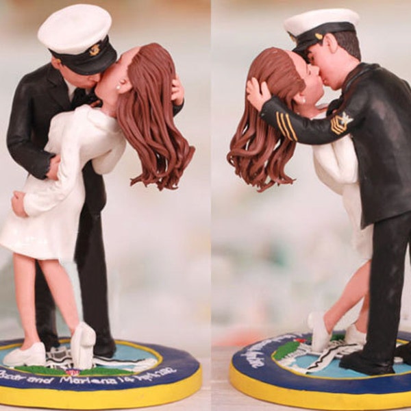 Personalised wedding cake topper - classic Nurse kissed by sailor theme (Free shipping)