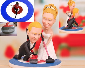 Curling Couple Curlers Wedding Cake Topper  - Personalised wedding cake topper  (Free shipping)