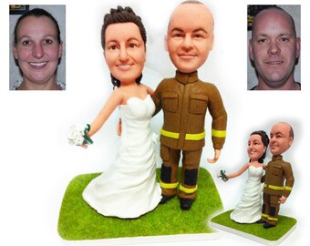 Personalised wedding cake topper - fireman wedding cake topper (Free shipping)