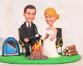 Camping trip theme topper - Personalised wedding cake topper  (Free shipping)
