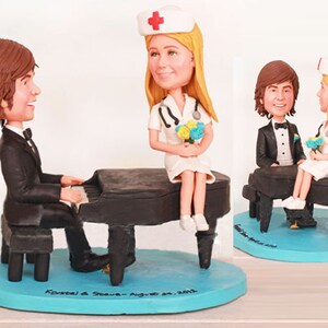 Piano Player and Nurse Wedding Cake Toppers Personalised wedding cake topper Free shipping image 1