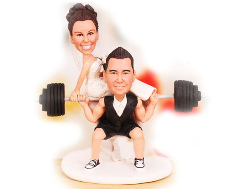 Personalised wedding cake topper weight lifting themeFree shipping image 1