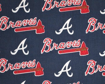 MLB Logo Atlanta Braves Red & Navy Blue #6631 100% Cotton Fabric by Fabric Traditions!