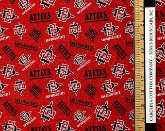 NCAA San Diego State University Scarlet Red & Black Aztec Warriors College Logo 100% Cotton Fabric by Sykel!