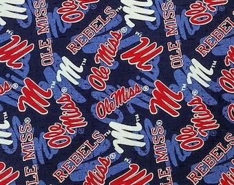 NCAA Ole Miss Rebels Red & Blue #1178 College Logo 100% Cotton Fabric by Sykel!