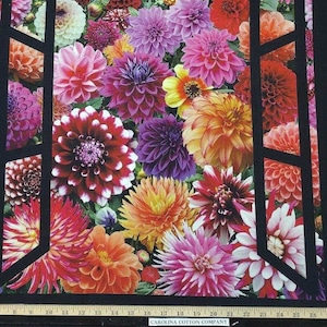 Window Chrysanthemum Garden D497 100% Cotton Fabric 24" Panel by Elizabeth's Studio!