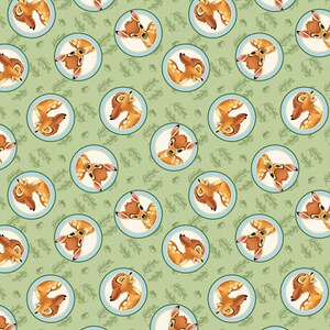 Disney Bambi the Deer, Thumper & Friends 100% Cotton Fabrics 2 Styles 58584 GREEN BADGES