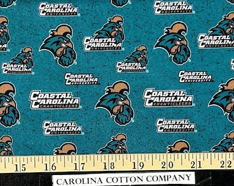 NCAA Coastal Carolina University Chanticleers CCU-1178 College Logo Teal and Bronze 100% Cotton Fabric by Sykel! Limited Edition