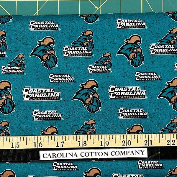 NCAA Coastal Carolina University Chanticleers CCU-1178 College Logo Teal and Bronze 100% Cotton Fabric by Sykel! Limited Edition