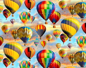 100/% Cotton Fabric Timeless Treasures Colourful Hot Air Balloon Sky