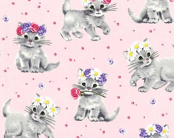 Michael Miller tabby teasers cat kitten vintage cute red 100/% cotton fabric