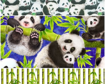 100/% Cotton Digital Fabric Wild Pandas Cute Panda Bears 150 Cms Wide
