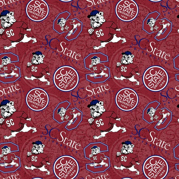 NCAA South Carolina State University Bulldogs Garnet and Blue SCSU-1178 HBCU 100% Cotton Fabric by Sykel!