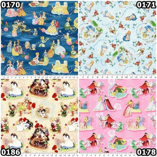 Disney Princess Vintage Storybooks Cinderella, Snow White, Alice in Wonderland, Aurora 100% Cotton Fabrics by David Textiles! 4 Styles