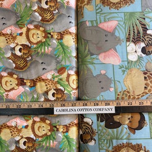 Jungle Babies Stuffed Animal Nursery Elephant, Lion, Monkey, Giraffe, Tiger 100% Cotton Fabrics!