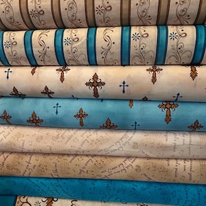 Telas 100 % algodón de QT, con letras del himno de la canción Amazing Grace y rayas de desplazamiento. Dos estilos.