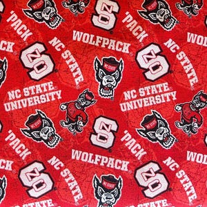 NCAA North Carolina State University NC State Wolfpack College Logo 100% Cotton Fabric by Sykel! 1178 RED