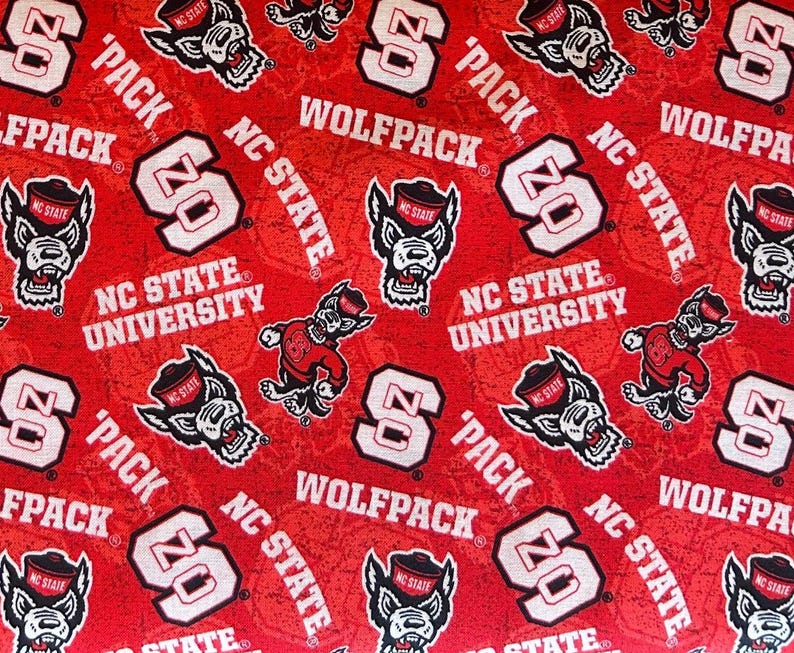 NCAA North Carolina State University NC State Wolfpack College Logo 100% Cotton Fabric by Sykel! 1178 RED