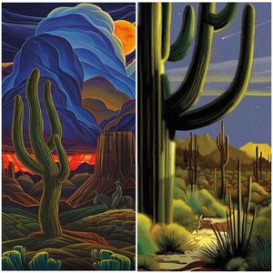 National Parks and Western Reflections PD17073 Moonlit Cactus 36" 100% Cotton Fabric Panels by Riley Blake!