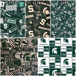 NCAA Michigan State Spartans Green & White College Logo 100% Cotton Fabrics for Quilting by Sykel 12 Styles image 4