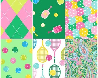 Court & Club Pickleball and Tennis Gear 100% Cotton Quilting Fabrics by Freckle and Lollie! 6 Styles