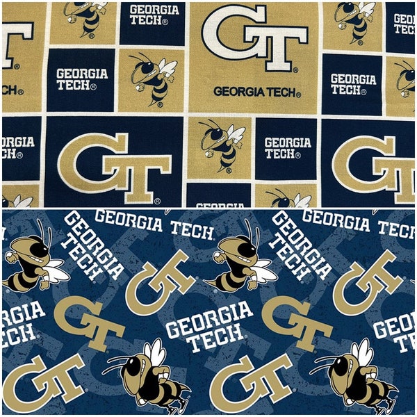 NCAA Georgia Tech Yellow Jackets College Logo 100% Cotton Fabric by Sykel! 2 Styles