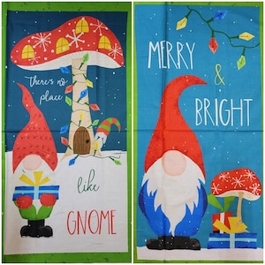 Christmas Gnomes 100% Cotton Fabric 24&quot; Panels! 2 Styles