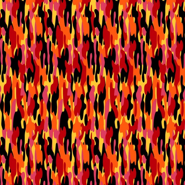 Digital & Striped Camo Camouflaged 100% Cotton Fabric in Orange, Green, Red by Sykel! 3 Styles