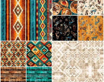 Canyonlands Cactus Sunset, Horses, Southwestern Tribal 100% Cotton Fabric by QT! 10 Styles