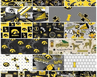 NCAA University of Iowa Hawkeyes Yellow & Black College Logo 100% Cotton Fabric by Sykel! 10+ Styles