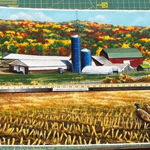 American Country Rural Barns Autumn Pheasants on the Farm 4511 100% Cotton Fabric 24&quot; Panels