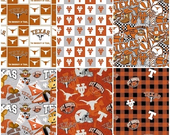 NCAA University of Texas Longhorns Burnt Orange & White College Logo 100% Cotton Fabric by Sykel! 7 Styles