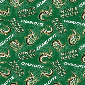 NCAA University of North Carolina at Charlotte 49ers College Logo 100% Cotton Fabric #1178 Green & Gold Niner Nation!
