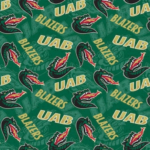NCAA University of Alabama at Birmingham #1178 Green Blazers College Logo 100% Cotton Fabric by Sykel!