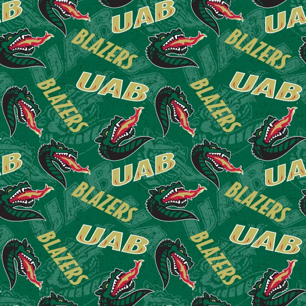 NCAA University of Alabama at Birmingham #1178 Green College Logo 100% Cotton Fabric by Sykel!