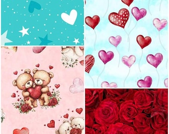 Bear Hugs and Hearts Roses Romance Love Valentines 100% Cotton Fabric by QT! 4 Styles