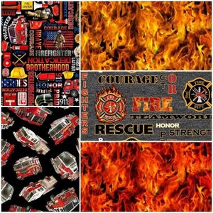 Flames Fire Firefighter Firefighting Fire Trucks Engines Lingo 100% Cotton Quilting Fabrics! 5 Styles