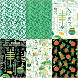 Lucky Gnomes, St. Patricks Day, Shamrocks, Gold Coins, Rainbow, 4 Leaf Clover Plaid! 100% Cotton Fabrics! 6 Styles