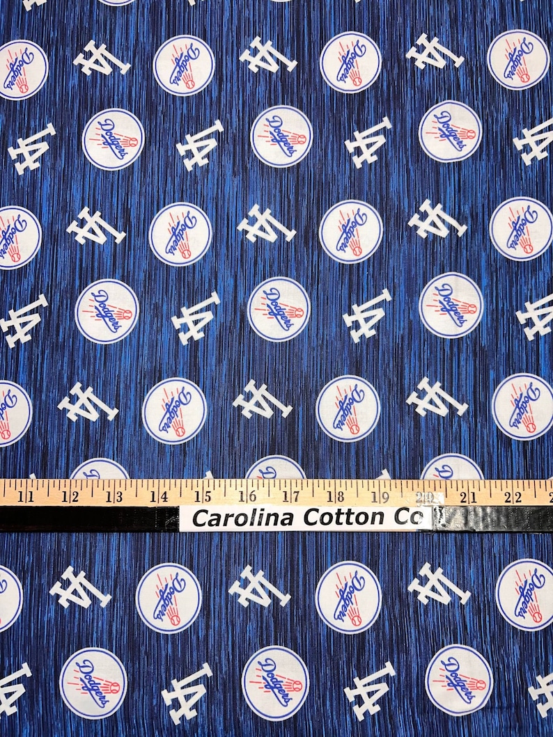 MLB Logo Los Angeles Dodgers Blue & White 100% Cotton Fabric by Fabric Traditions 7 Styles 60407 HEATHER | 45"