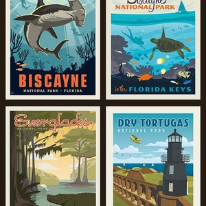 National Parks 100% Cotton Fabrics 36&quot; Pillow Panels! Yellowstone, Biscayne, Yosemite, & More
