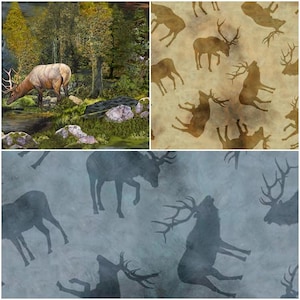 Woodland Animals, Antlers, Bears, Moose, Caribou, Elk, Wolves, Moose,  100% Cotton Fabric! 3 Styles